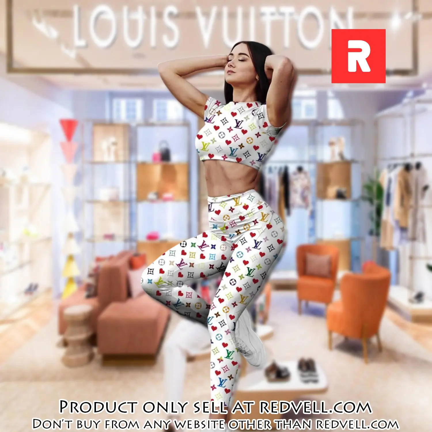 White louis vuitton sportwear combo luxury crop top tshirt and legging for women ctl1004 rv5149416